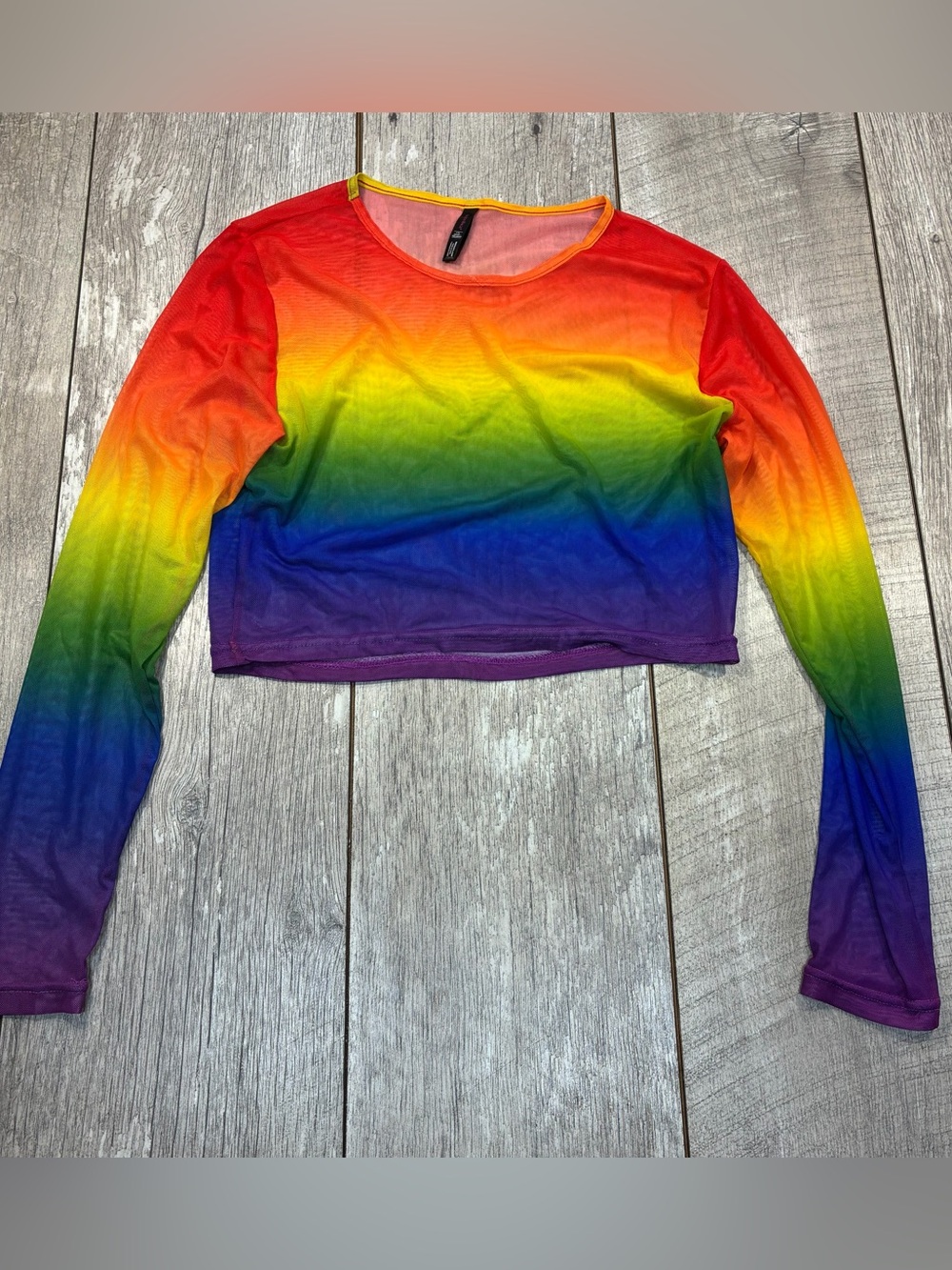 BodyRage rainbow stretch crop top with long sleeves L/Xl